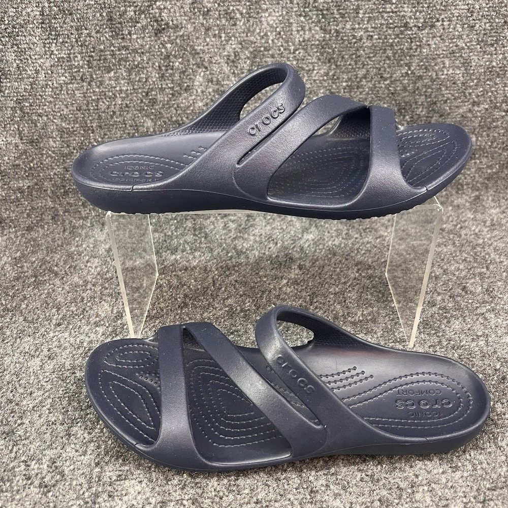 Crocs Kadee II Strappy Sandals Womens 10 Navy Blue Comfort Slip On Slides Beach